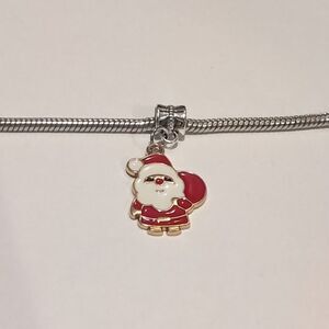 Silver Gold Red White Santa Claus Enamel Dangle Charm for Pandora Style Bracelet